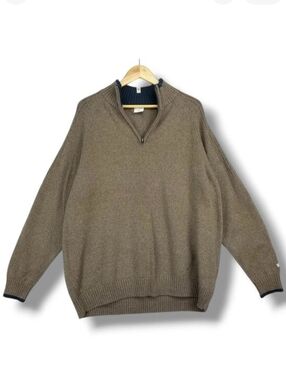 Columbia 1/4 Zip Pullover Sweater Mens XXL Taupe Brown‎ Navy Blue